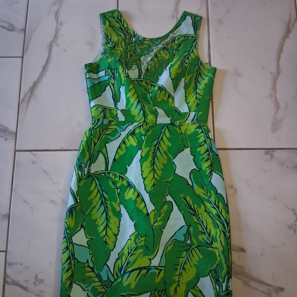 Vineyard Vines Green Leaf Midi Dress Silk Blend - Picture 2 of 13